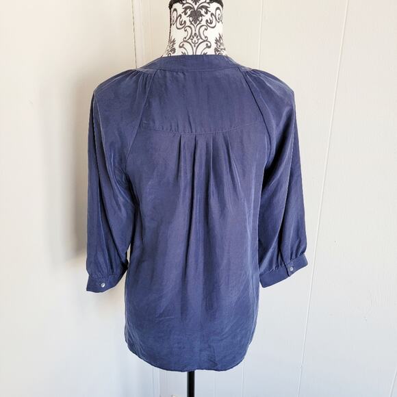 Theory Embroidered Silk Half Sleeve Blouse - Picture 3 of 5